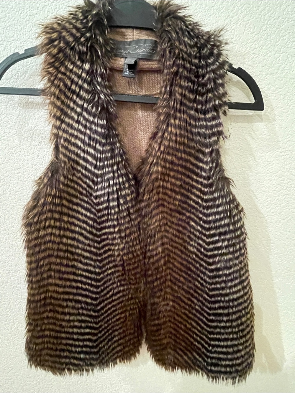 Mango Faux Fur Vest in Brown and Black size: Small